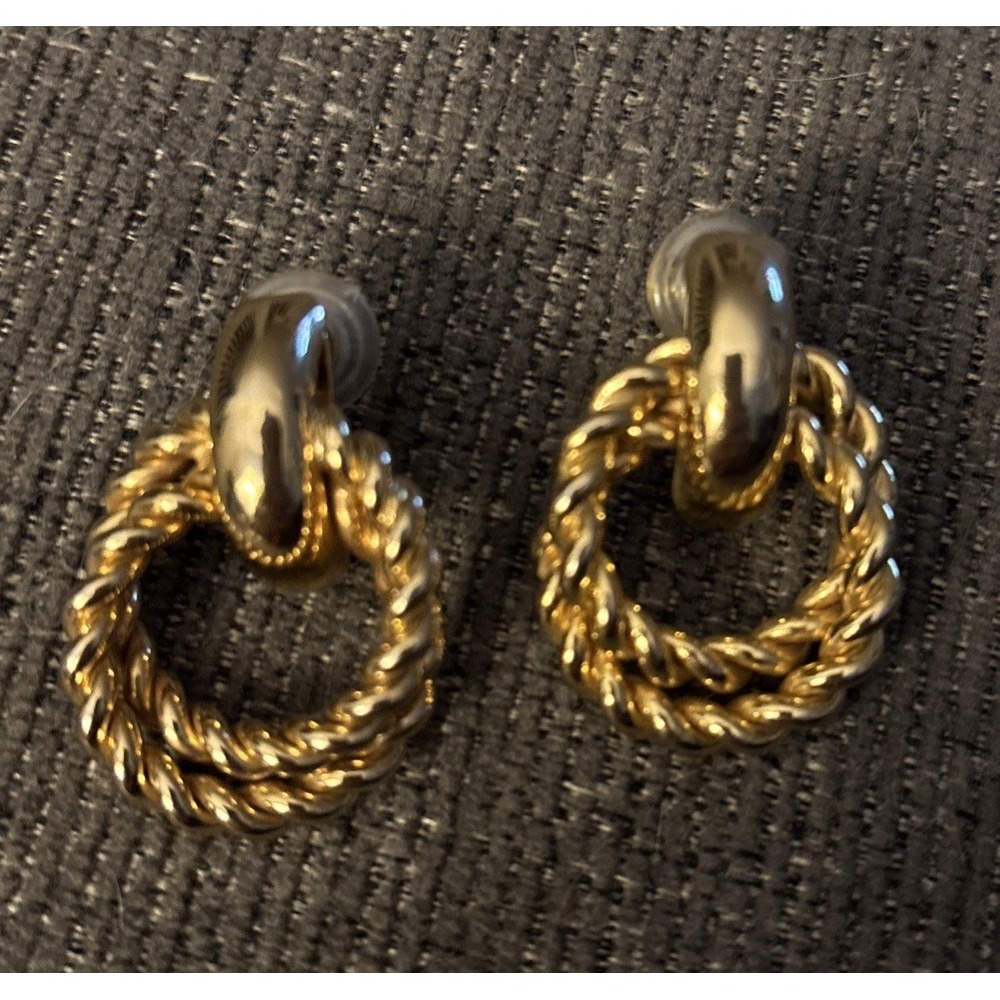 VTG Gold Twisted Gold Door Knocker Pierced Earrings